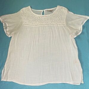 AVENUE gauzy semi sheer white lace flutter short sleeve pullover top size 18-20